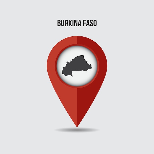 Burkina faso map on location pin. 3d pointer with map isolated on a background.