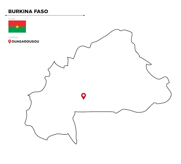 首都ワガドゥグーの国旗とアフリカの国と国境を接するブルキナファソの地図