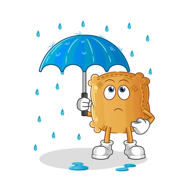 Burlap sack holding an umbrella illustration. character vector