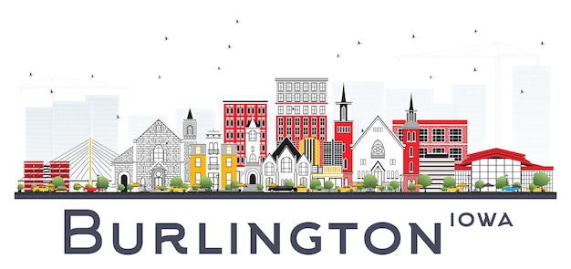 Burlington iowa skyline con edifici di colore isolati su sfondo bianco. illustrazione di vettore. viaggi d'affari e concetto di turismo con architettura storica.