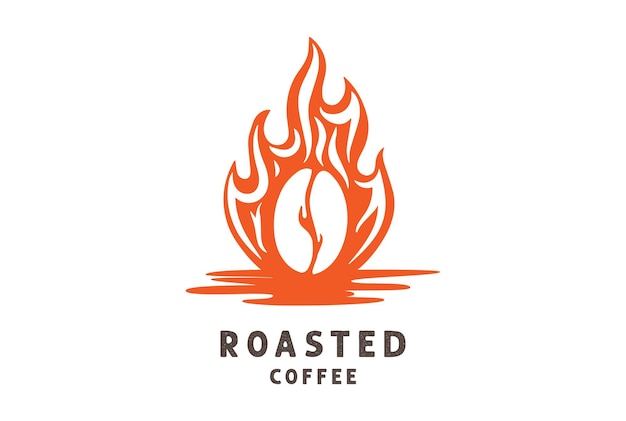 Burn Flames Fire с кофе в зернах для ресторана Roasted Cafe или вектор дизайна логотипа продукта