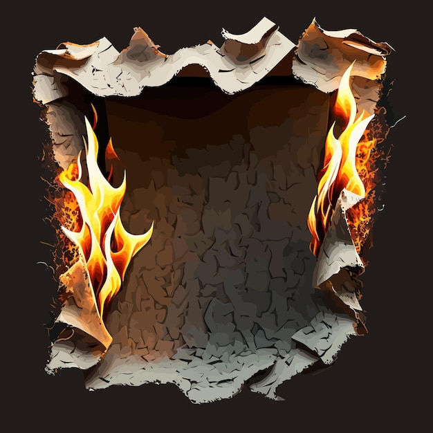 Burn paper holes and borders burnt page with smoldering fire on charred uneven edges parchment sheets in flame Isolated on background Vector illustration