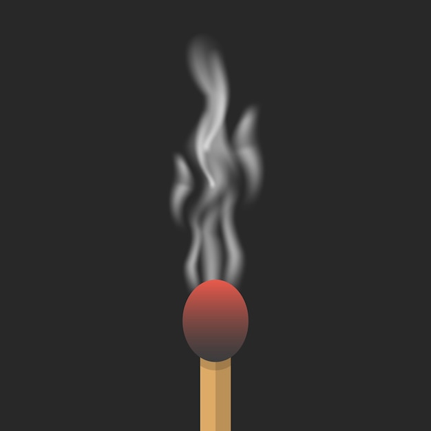 Vector burned match with smoke.