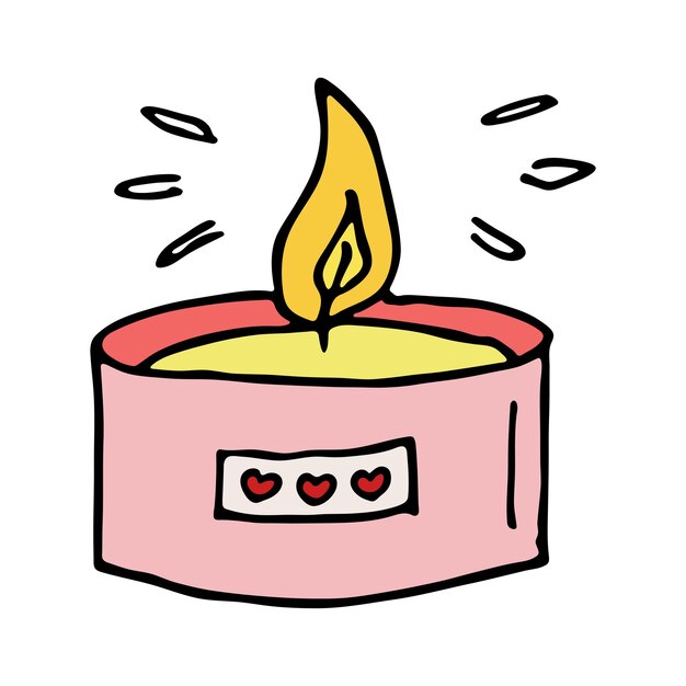 Burning aroma candle Single doodle illustration Hand drawn clipart for card logo design