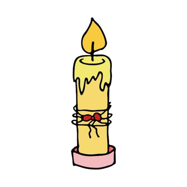 Burning aroma candle Single doodle illustration Hand drawn clipart for card logo design