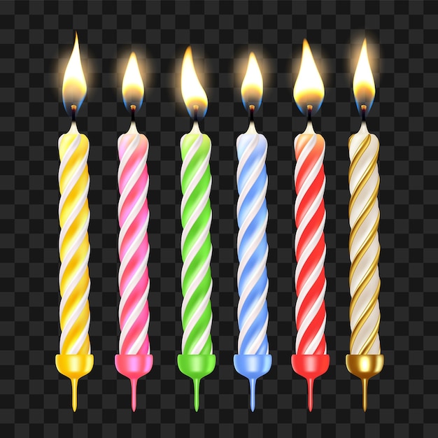 Burning Birth Cake Candles Multicolor Set Vector