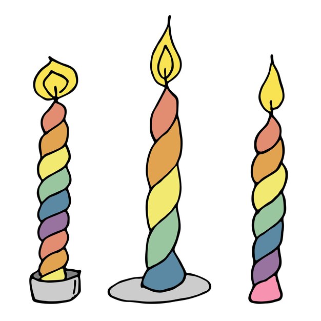 벡터 불타는 생일 촛불 세트 단일 낙서 그림 카드 로고 디자인을 위한 손으로 그린 클립 아트