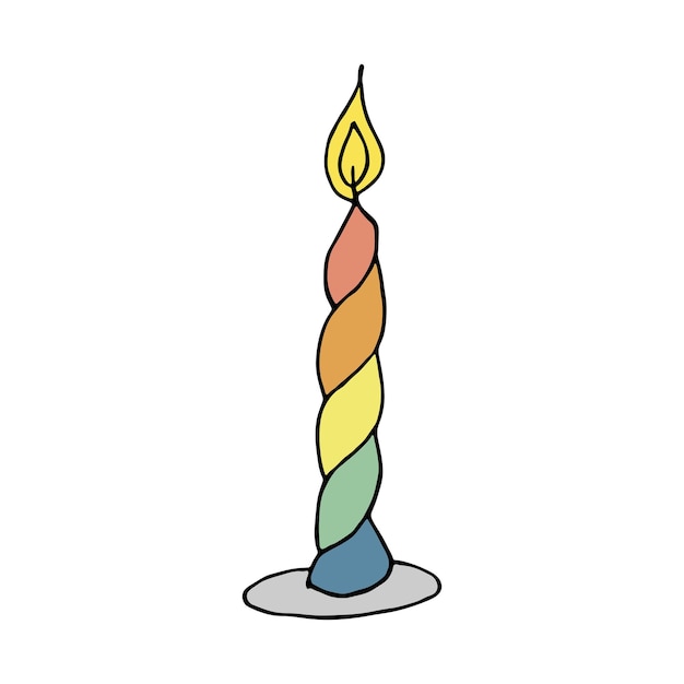 Горящая свеча на день рождения Одна иллюстрация каракули Ручной клипарт для дизайна логотипа карты