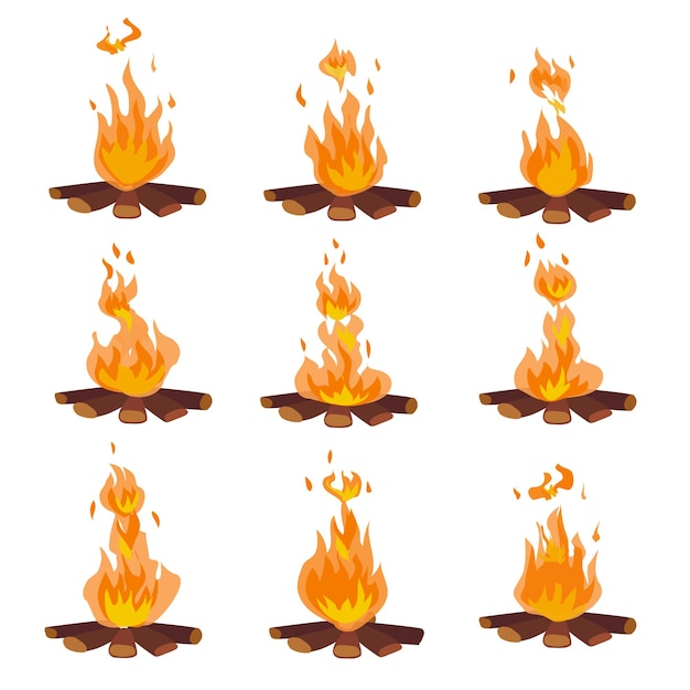 A burning bonfire fire animation nine key frames