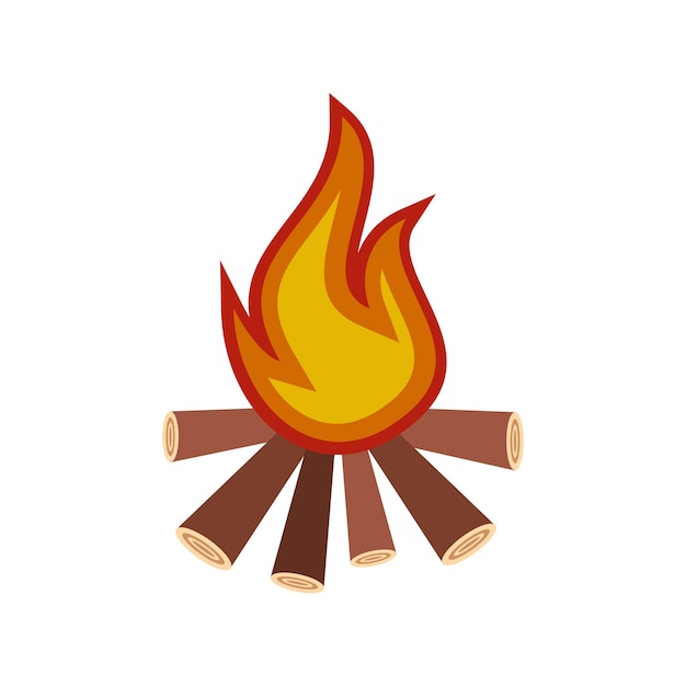 Плоская иконка горящего костра на белом фоне