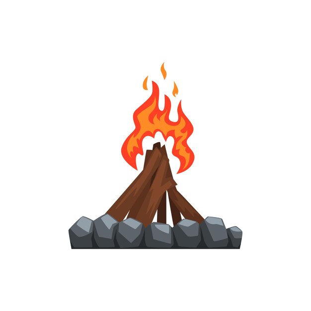 Burning bonfire vector illustration on a white background