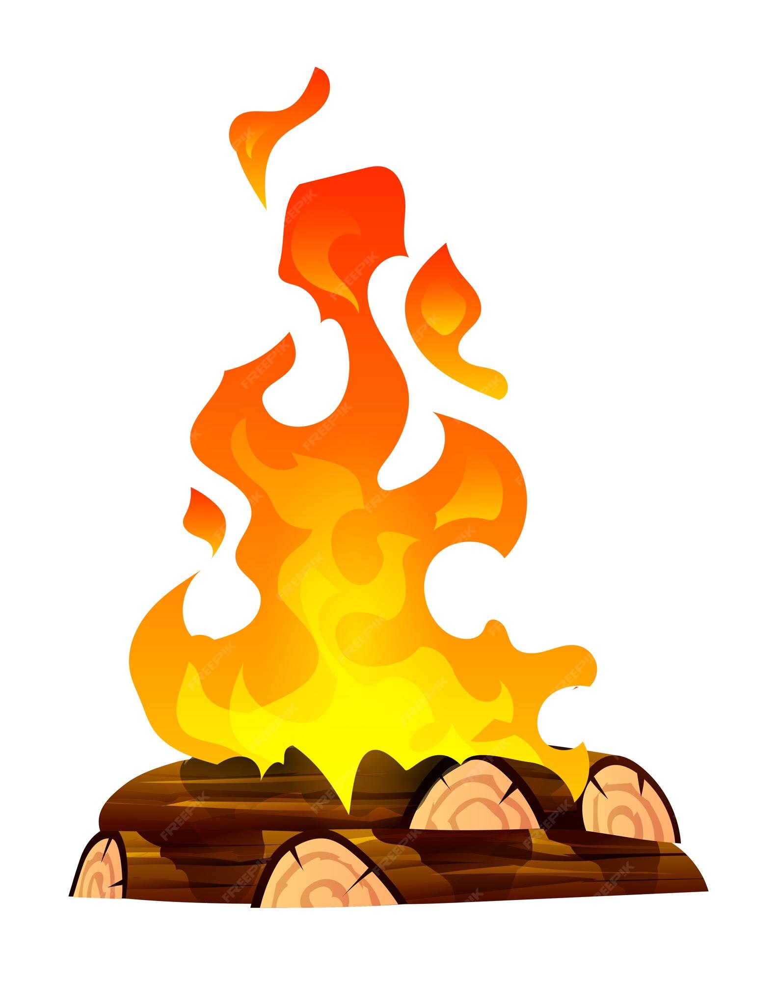 Vector Black and White Cartoon Illustration of Burning Fire with Wood Stock  Vector - Illustration of background, sign: 275267786