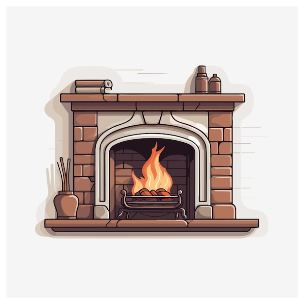 Burning brick fireplace with fire vintage home heating system stock illustration