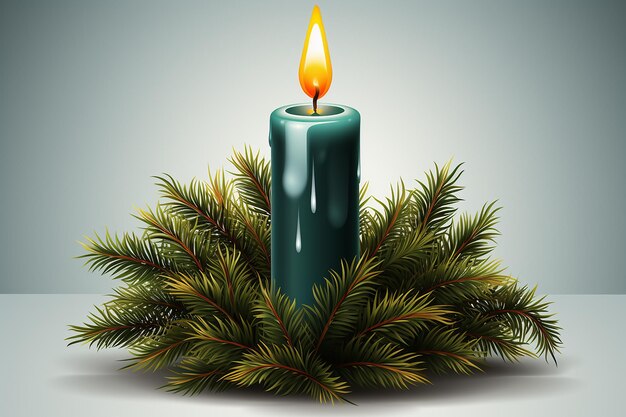 Vector burning candle on the background fir branches the magical atmosphere of christmas night