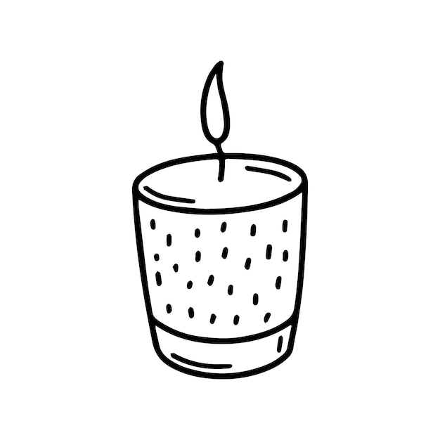 Burning candle in candlestickhanddrawn vector illustration in doodle style