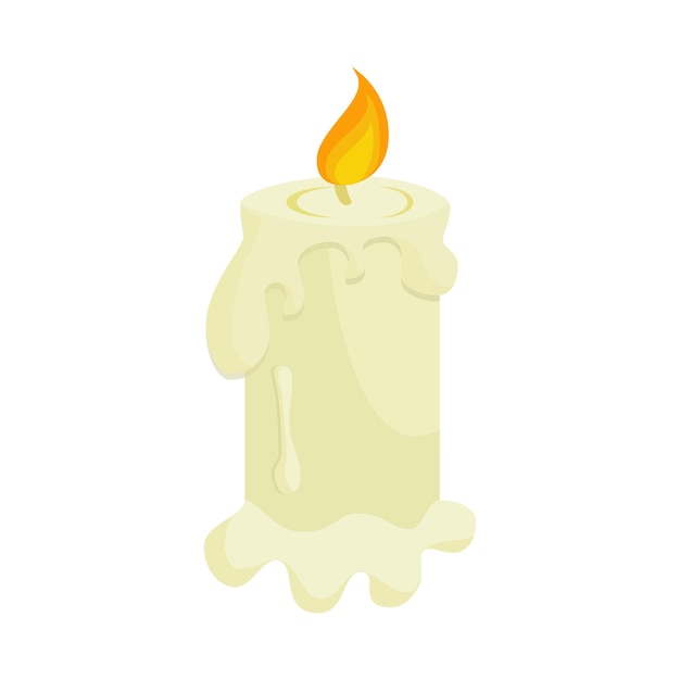 Burning candle icon in cartoon style on a white background