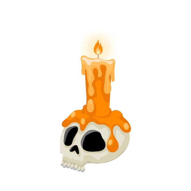 Burning candle on the skull magical composition
