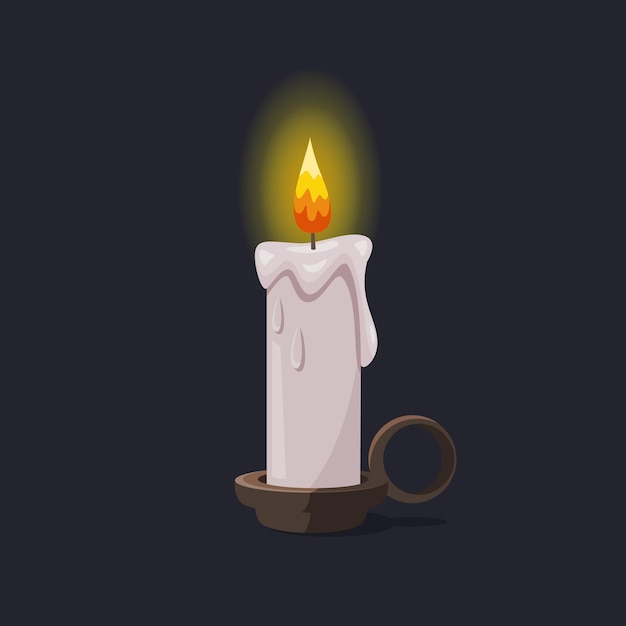 Vector a burning candle stuck in a candlestick isolated on black backgroundchristmas mood