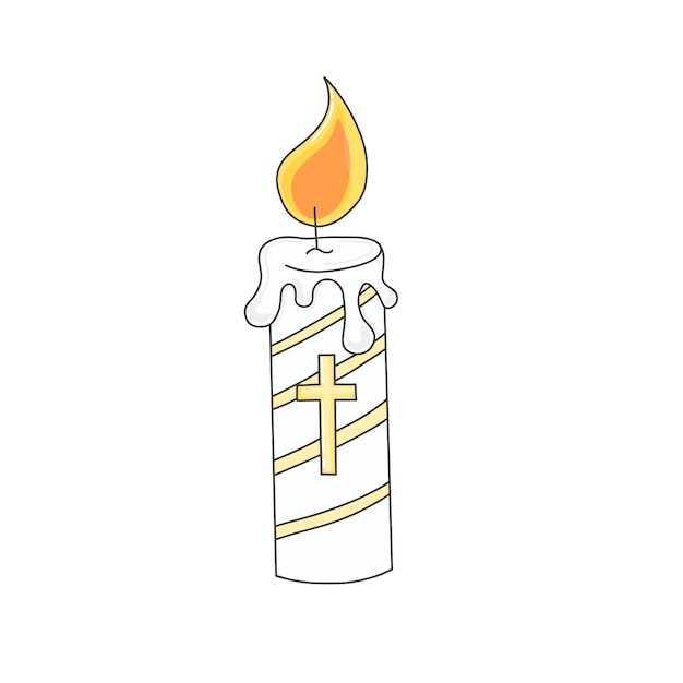 Vector burning candle with cross simple illustration in doodle style