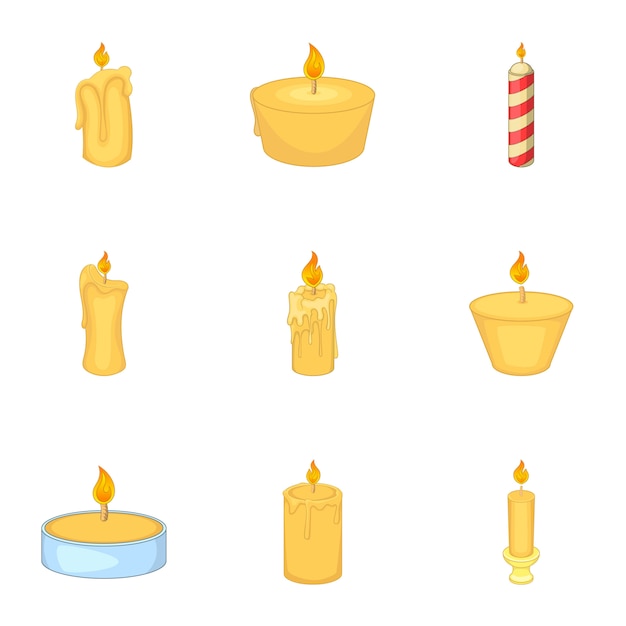 Burning candles set, cartoon style