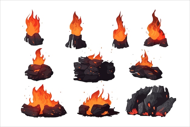 Vector burning charcoals isolated on background cartoon vector illustration