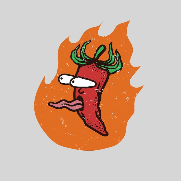 Vector burning chili character illustration with bulging eyes