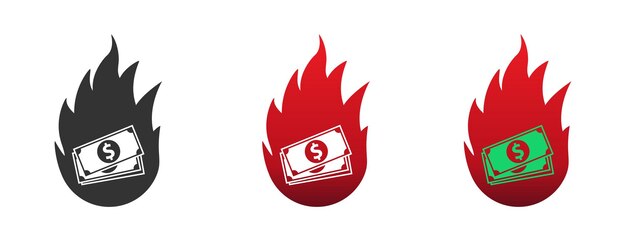 Vector burning dollar icon money icon in fire vector illustration