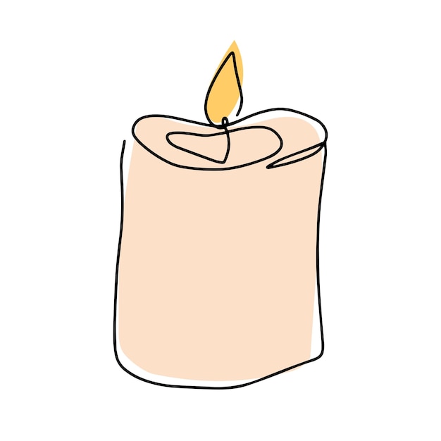 Burning fire candle candle light continuous one line drawing art vector isolated on white