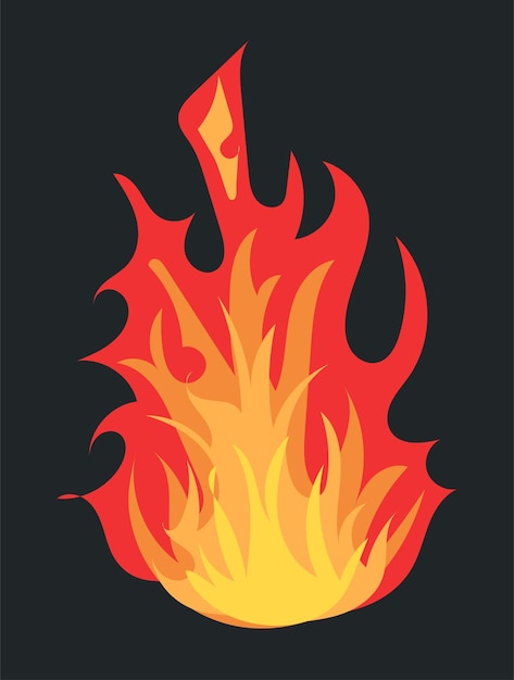 Vector burning fire for fireplace and bright heat flame effect vector illustration in comic cartoon design