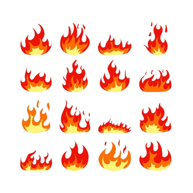 Burning fire illustration set