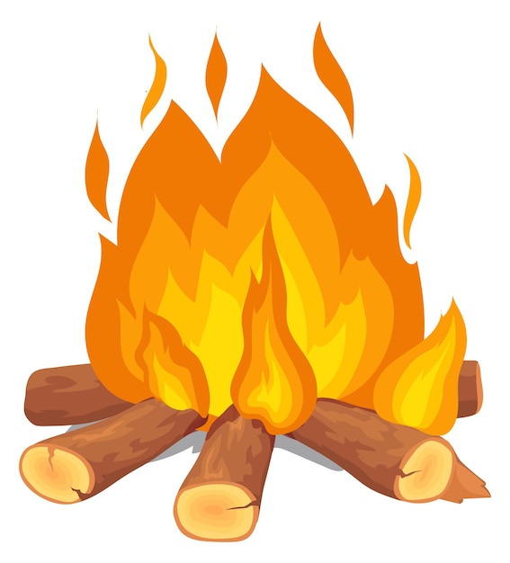 Vector burning firewood with fire flame cartoon bonfire icon