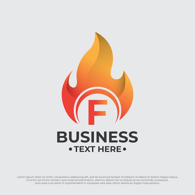 大文字のFデザインテンプレートで燃える炎の火のイラスト火炎のロゴのデザイン