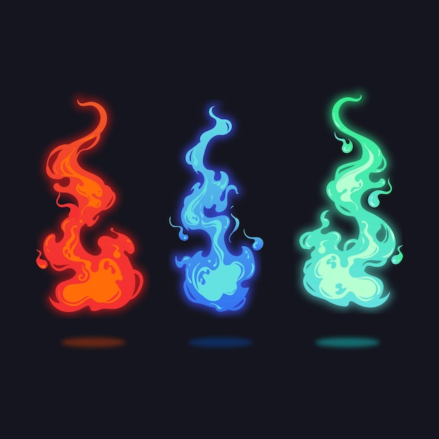 Vector burning flames of different colors