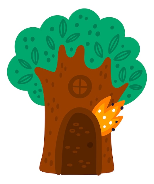 Burning forest tree house Fire danger drawing