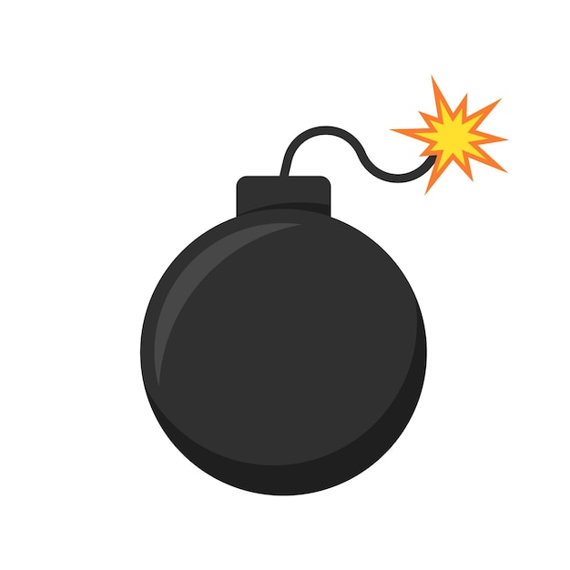 Vector burning fuse black bomb bomb with spark vector illustration