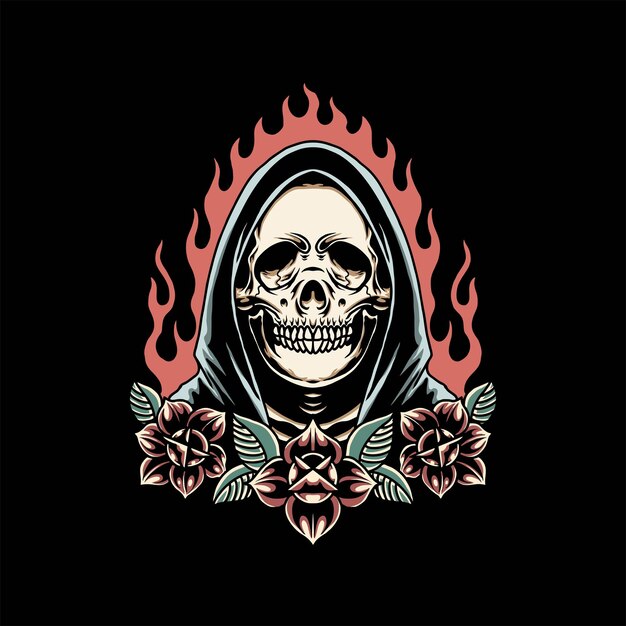 Burning grim reaper tattoo vector design