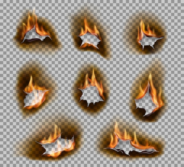 Vector burning holes fire flames realistic burnt paper