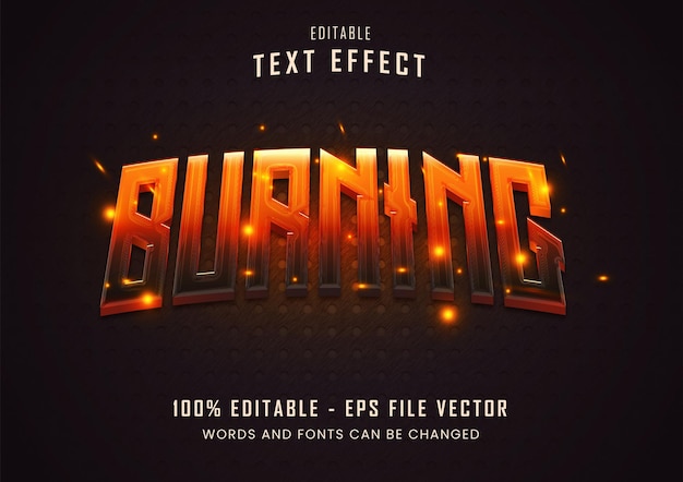 Burning iron with spark fire editable text effect premium vector