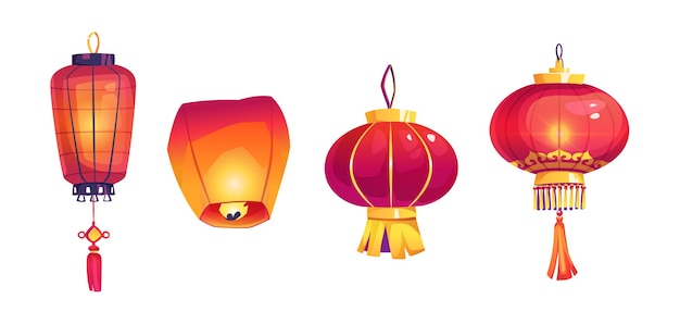 Burning lanterns or lamps chinese new year decor
