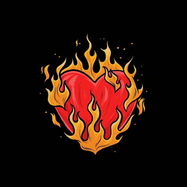 Vector burning love illustration fire heart vector vector illustration logo