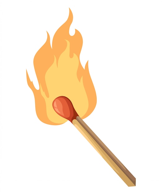 Vettore burning match stick illustrazione. partita con il fuoco. illustrazione su bianco.