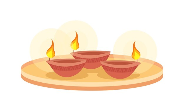 Burning oil lamps on tray semi flat color vector objects