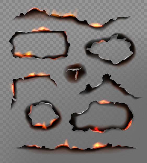 Vector burning paper edges various geometrical burning shapes decent vector realistic pictures set