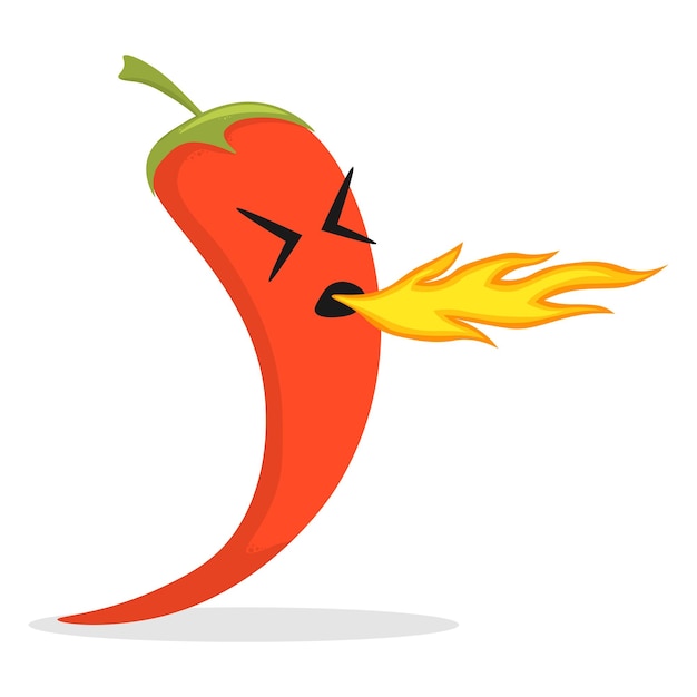 Burning pepper character Cartoon funny hot chilli peppers burn chilly characters different chili firebreathing jalapeno flame red mascot for spicy sauce neat vector illustration Hot funny pepper