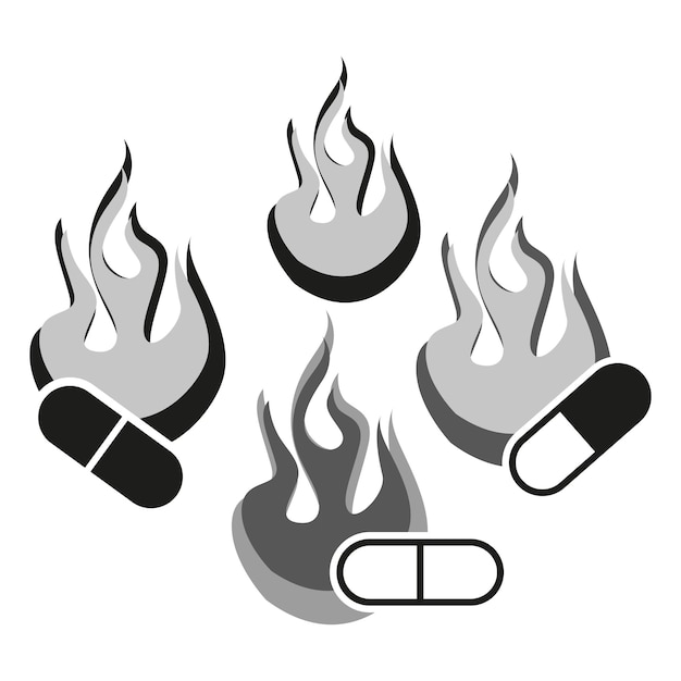 Burning pills icon set Vector illustration EPS 10