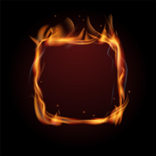 Vettore cornice rettangolare in fiamme forma realistica del fuoco caldo