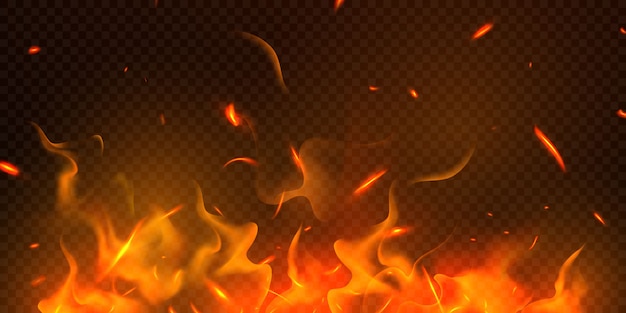 Vector burning red hot sparks realistic fire flames abstract background