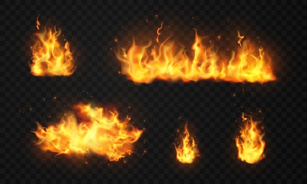 불타는 빨간 뜨거운 불꽃 현실적인 화재 불꽃