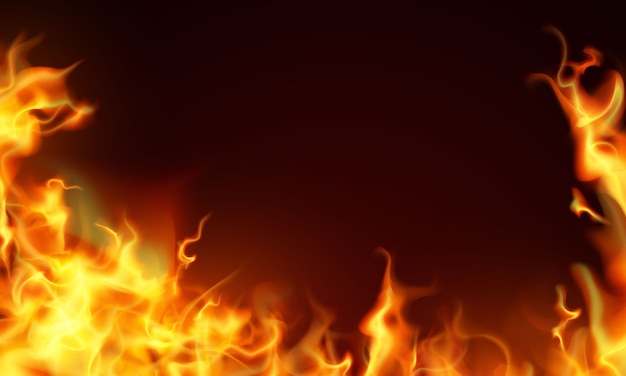 Vettore le fiamme ardenti realistiche bruciano le scintille roventi