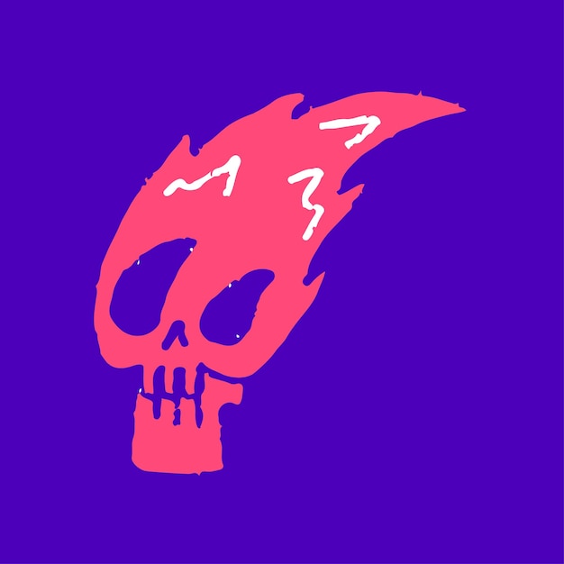 Burning skeleton head doodle art, illustration for t-shirt, sticker, or apparel.